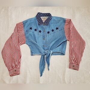 Vintage Womens American Flag-Patterned Shirt Large